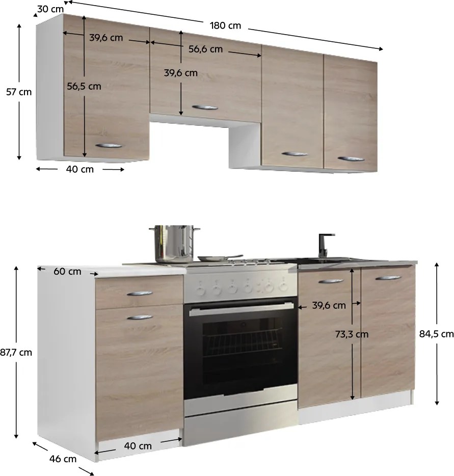 Mobilier de bucătărie 1,8 m, stejar sonoma/alb, APART NEW