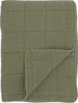 Cuvertură matlasată din bumbac, verde măsliniu, aspect vintage, pentru pat și canapea, 180 x 130 cm, „Aix”