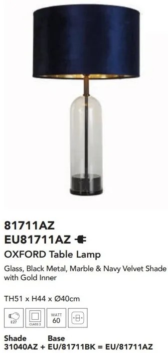 Veioza/Lampa de masa design decorativ Oxford negru, navy