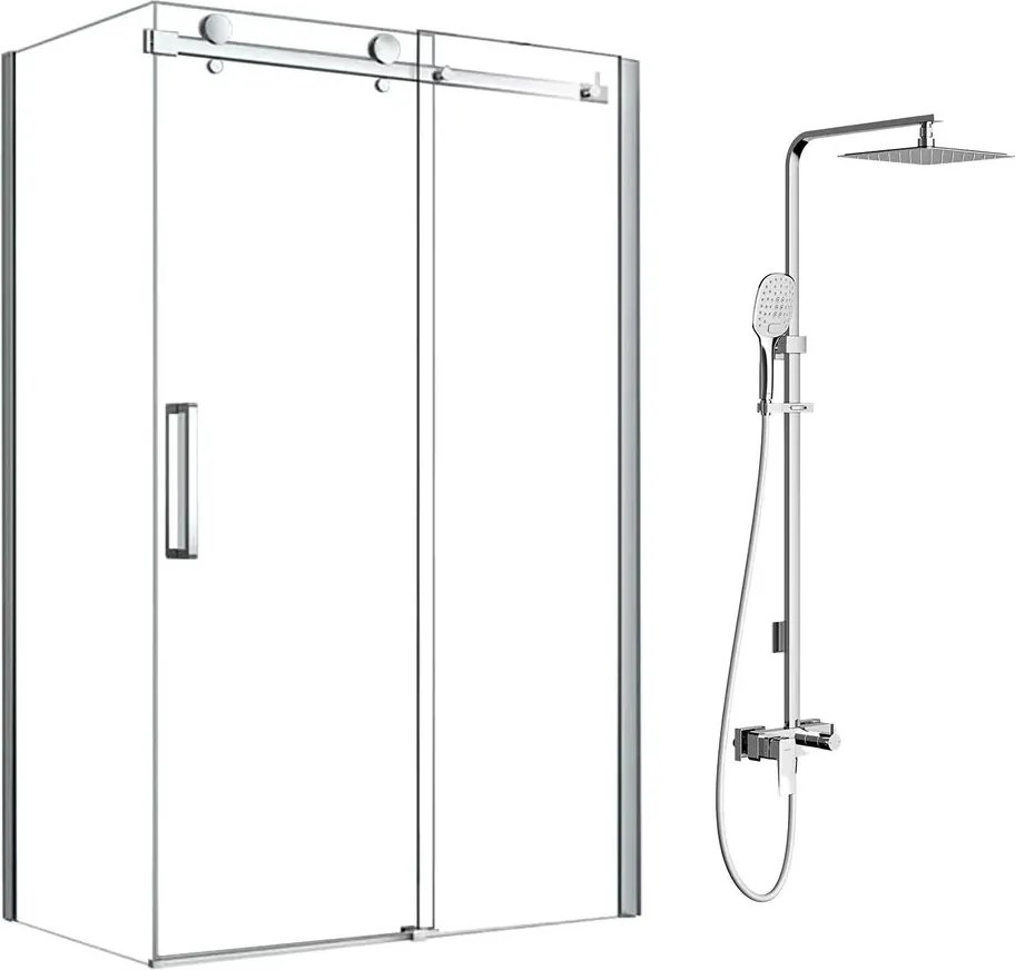 Pachet cabina de dus Fluminia Paloma crom 100x80 cm si coloana de dus OMNIRES Parma crom
