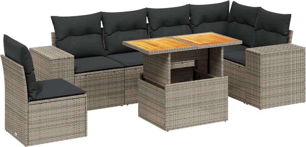 vidaXL Set canapele de grădină, 7 piese, cu perne, gri, poliratan