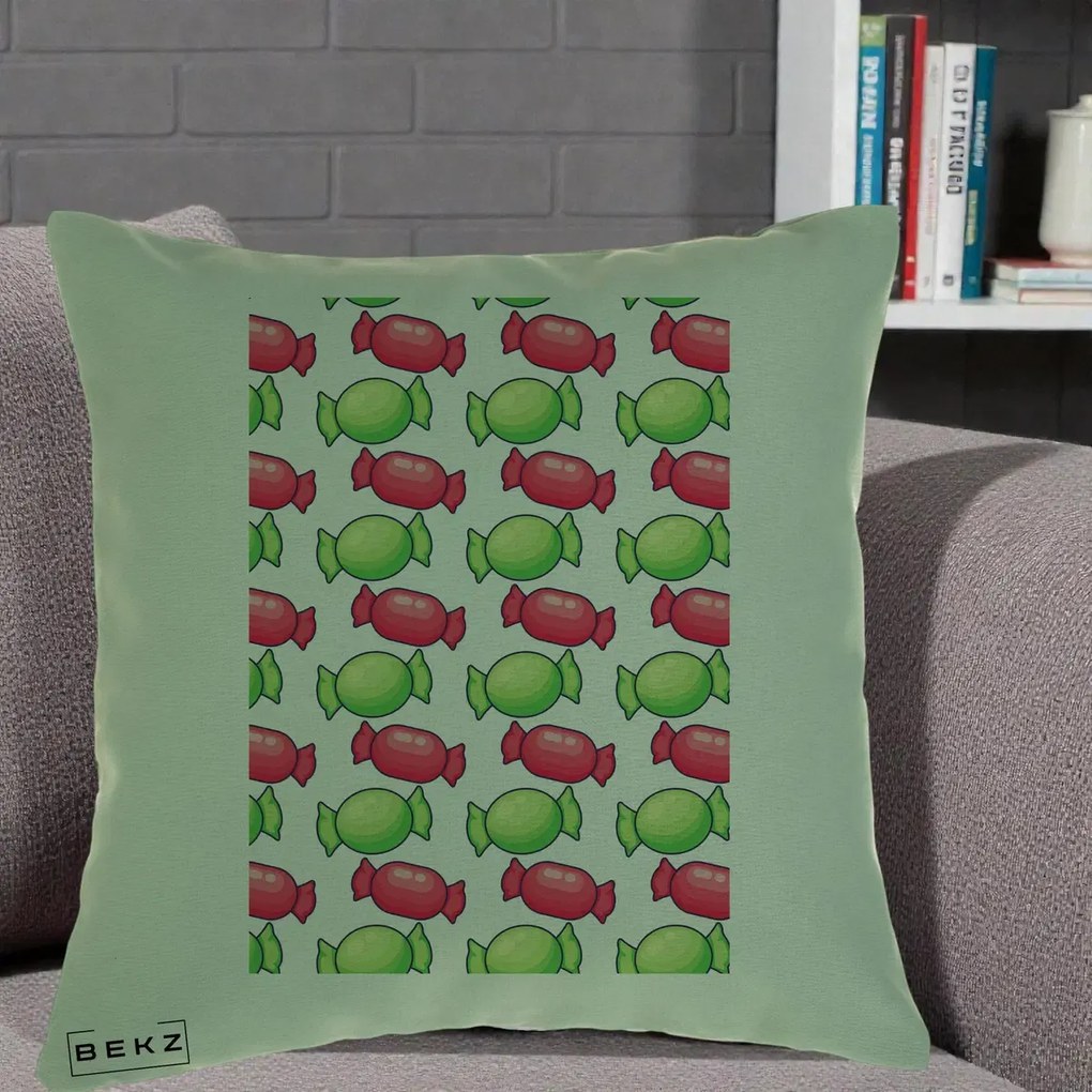 Perna Decorativa Bomboane Craciun Pattern, 40x40 cm, Verde, Husa Detasabila, Perna Inclusa, BEKZ®