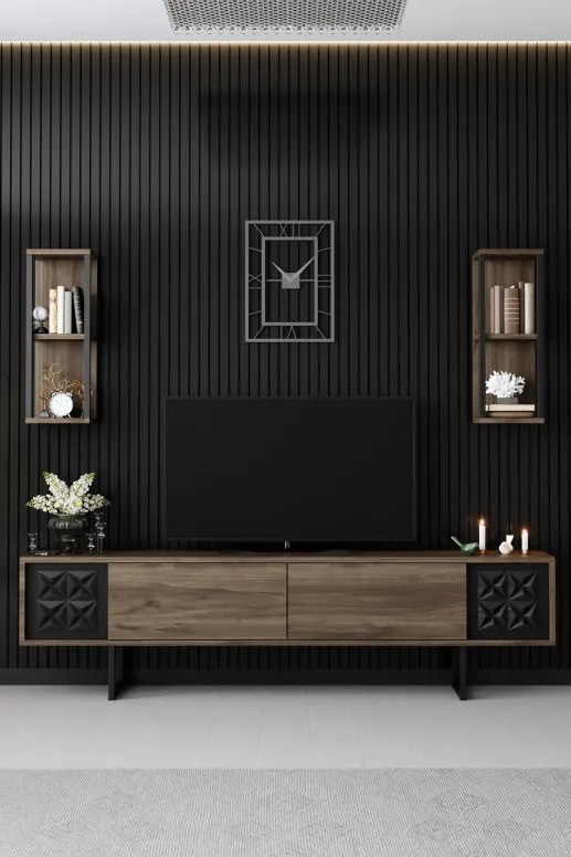 Set de mobilier pentru living Black, Nuc- Negru
