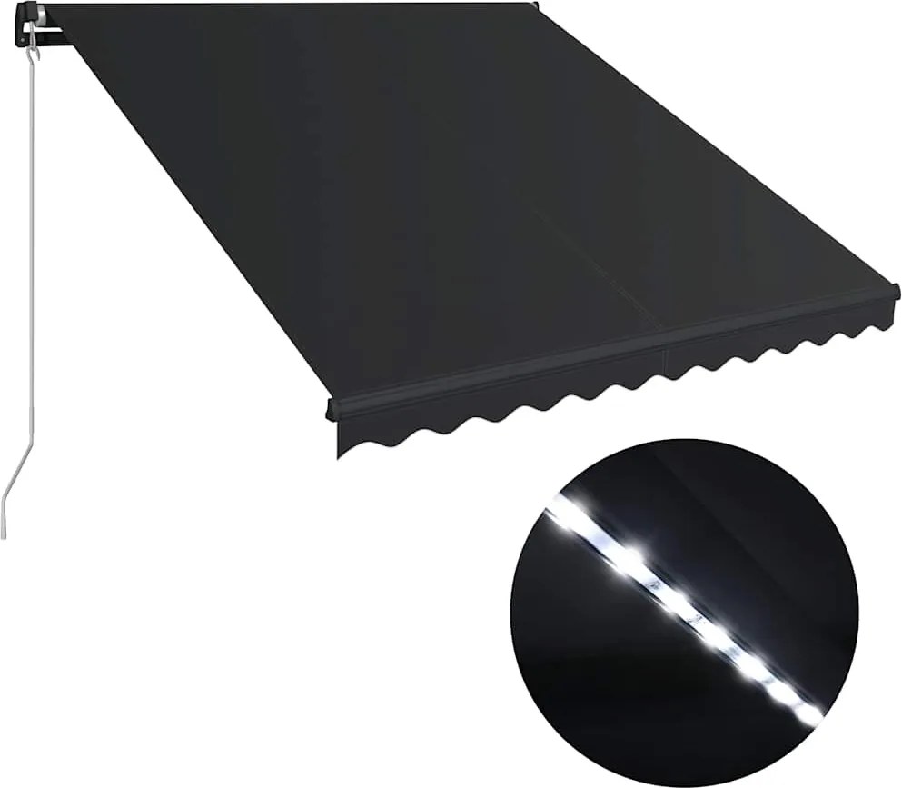 vidaXL Copertină retractabilă manual cu LED, antracit, 300 x 250 cm