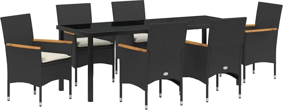 vidaXL Set de masă pentru grădină cu pernă 7 pcs Negru poliratan