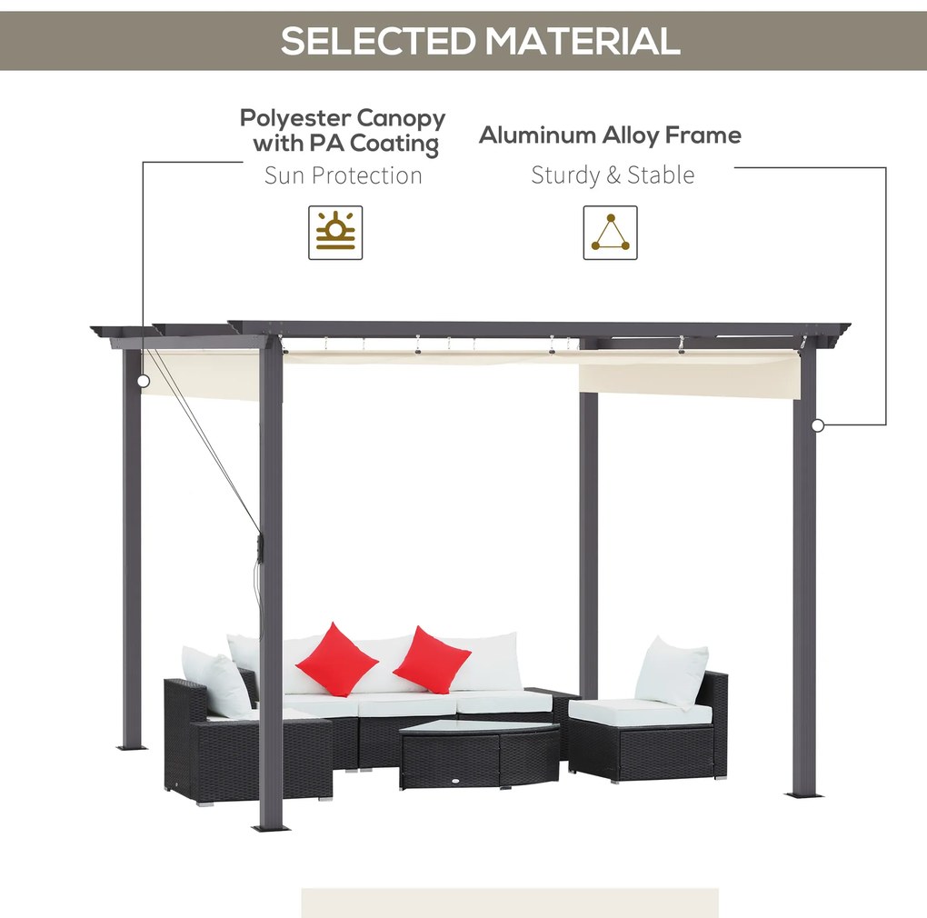 Outsunny Foișor de Grădină cu Copertină Retractabilă, Pergolă de Exterior cu Structură din Aluminiu, 2.95x2.95x2.16 m, Alb Crem | Aosom Romania