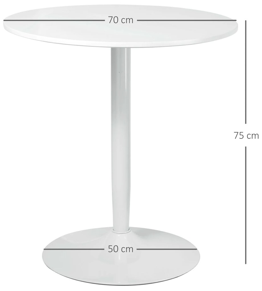 Masa rotunda HOMCOM, baza din otel, suport antiderapant Φ70x75cm, MDF si Otel, Alb | Aosom Romania