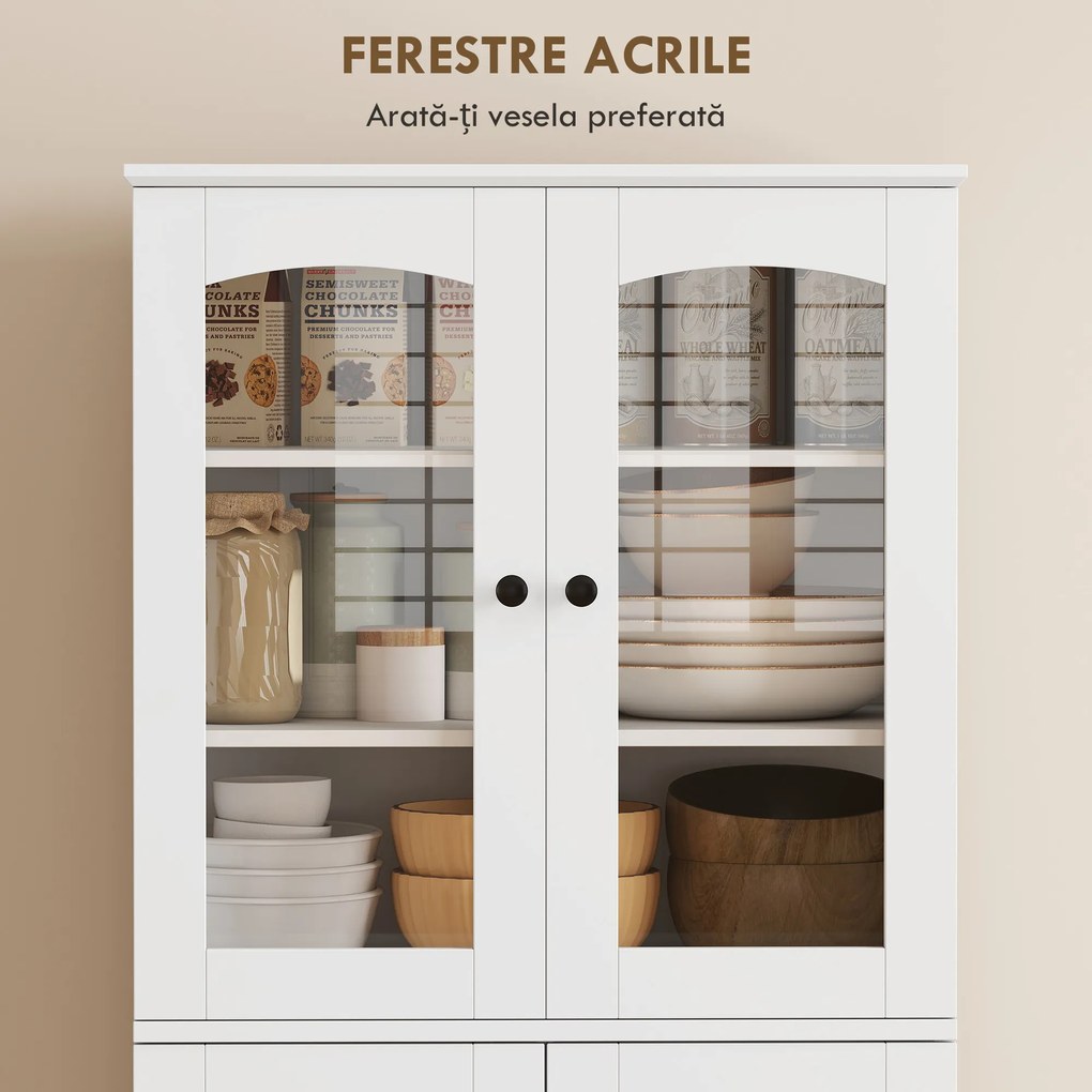 HOMCOM Dulap Bucătărie 162 cm, Credenza, Uși Acrilice Soft-Close, Rafturi, Alb. | Aosom Romania