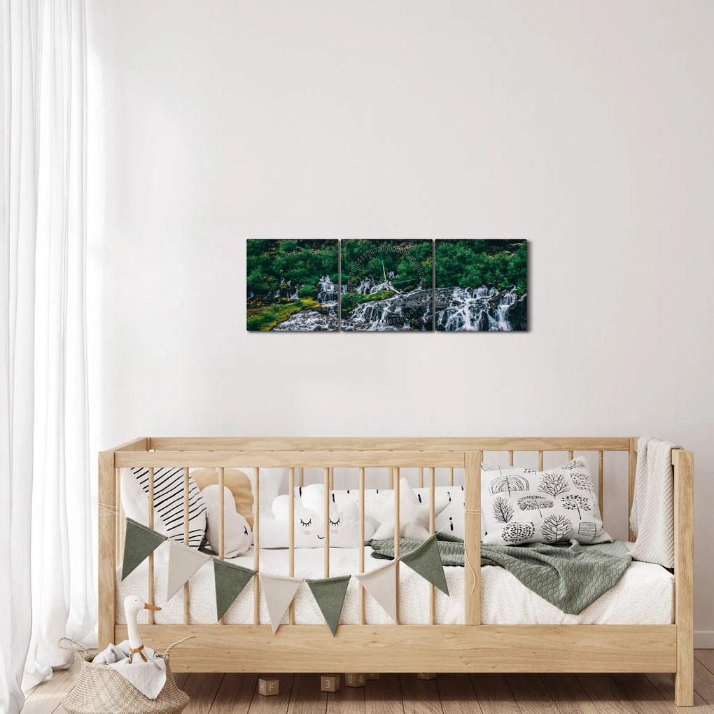 Tablou cu cascade în natură (cu ceas) (90x30 cm)
