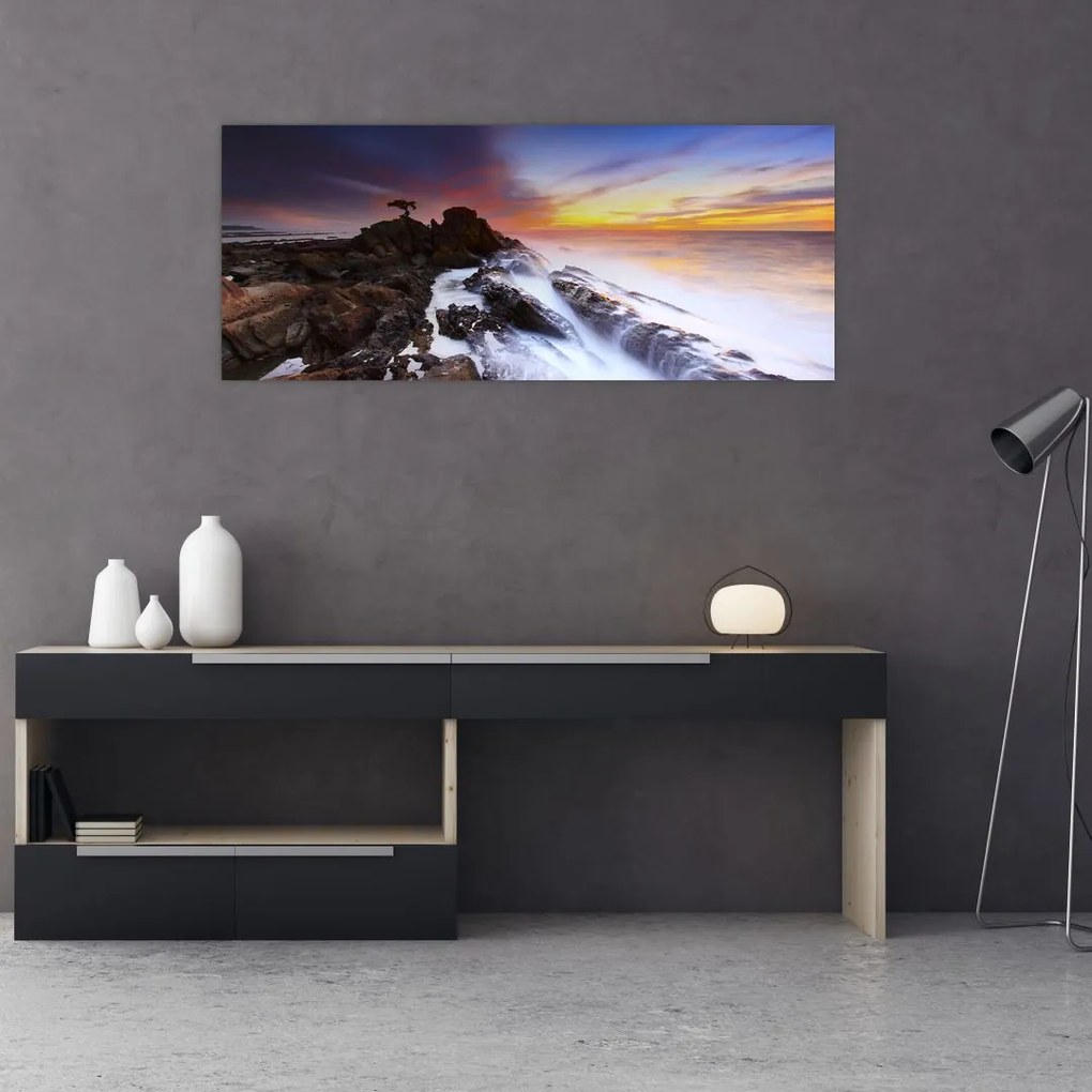 Tablou cu munți în ceață (120x50 cm)