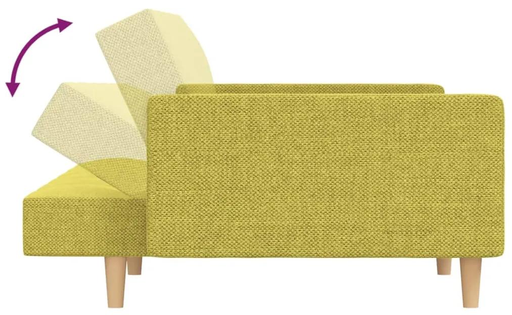 Canapea extensibila 2 locuri 2 perne taburet, verde, textil Verde, Cu suport de picioare