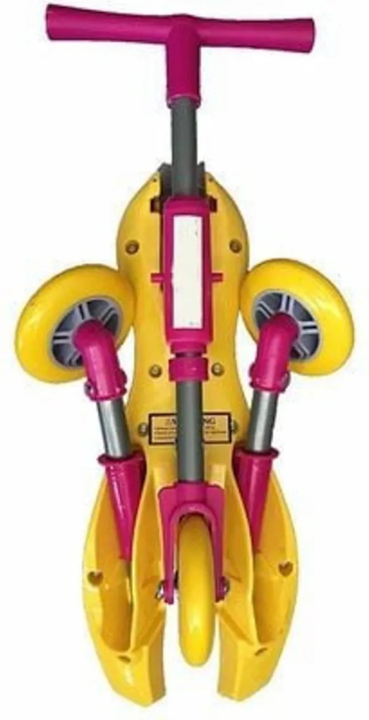 Trotineta pliabila pentru copii NOVOKIDS™ Scuttle Bug, Cadru metalic, 1-4 ani, maxim 20 kg, 3 roti din silicon, Stabilitate mare, Roz