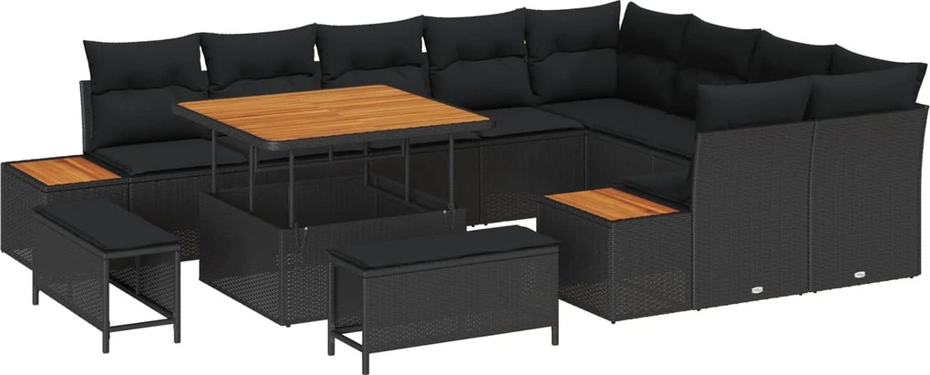 vidaXL Set de canapele pentru grădină 12 pcs Negru poliratan
