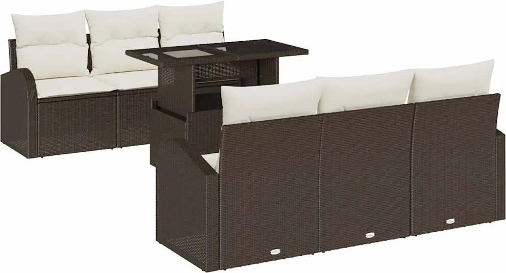 vidaXL Set de canapele pentru grădină cu pernă 7 pcs Maro Poli Rattan