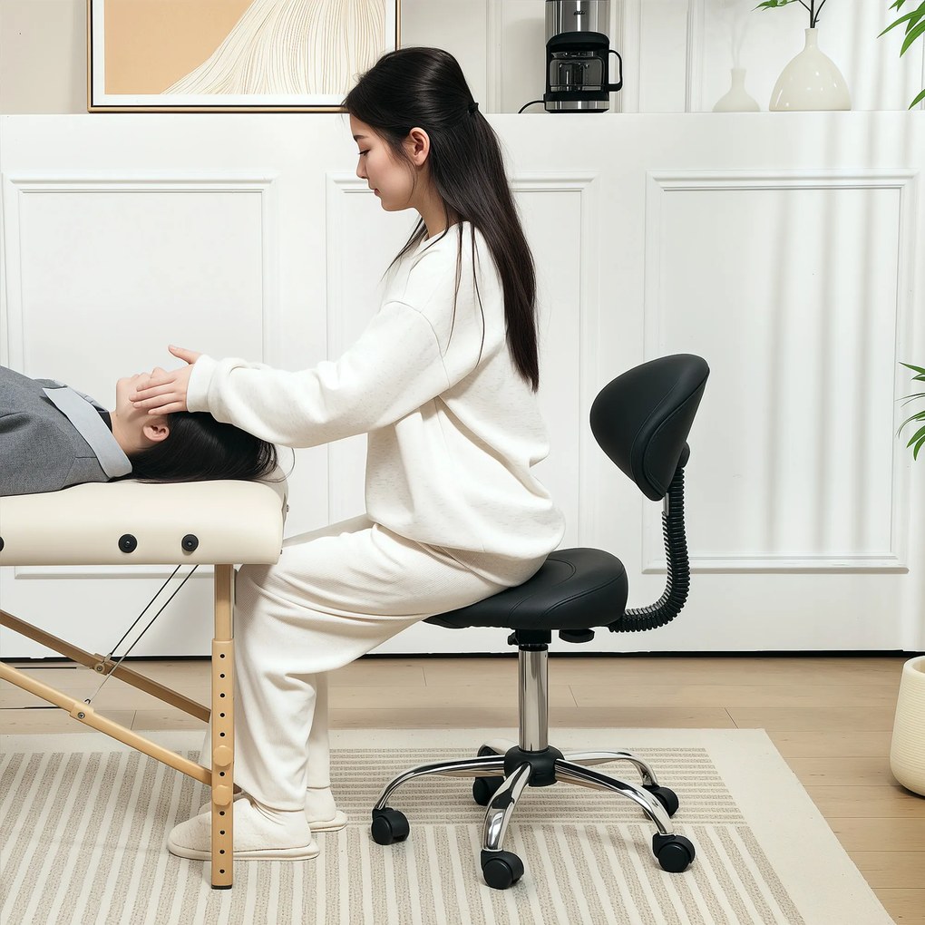 HOMCOM Scaun Pivotant cu Roți și Spătar Ajustabil pe Înălțime, 50x50x83-98 cm, Negru | Aosom Romania