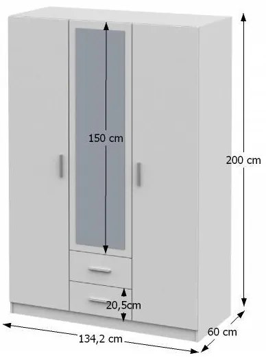 Dulap haine, pal alb ,134 cm lungime ,Bortis Impex