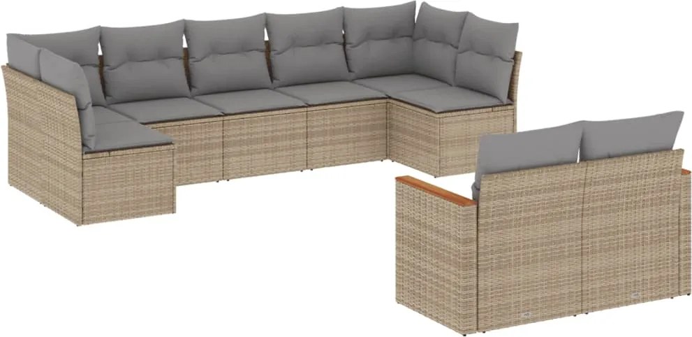 vidaXL Set canapele de grădină, 9 piese, cu perne, bej, poliratan