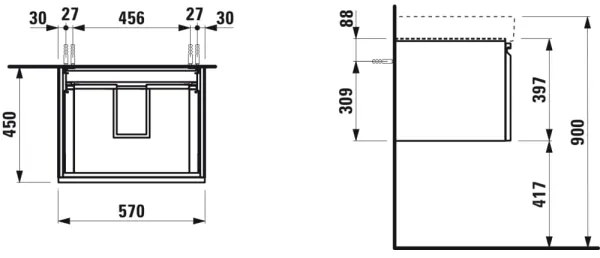 LAUFEN - Dulap PRO pentru lavoar, 57 cm, stejar - H4833720964791