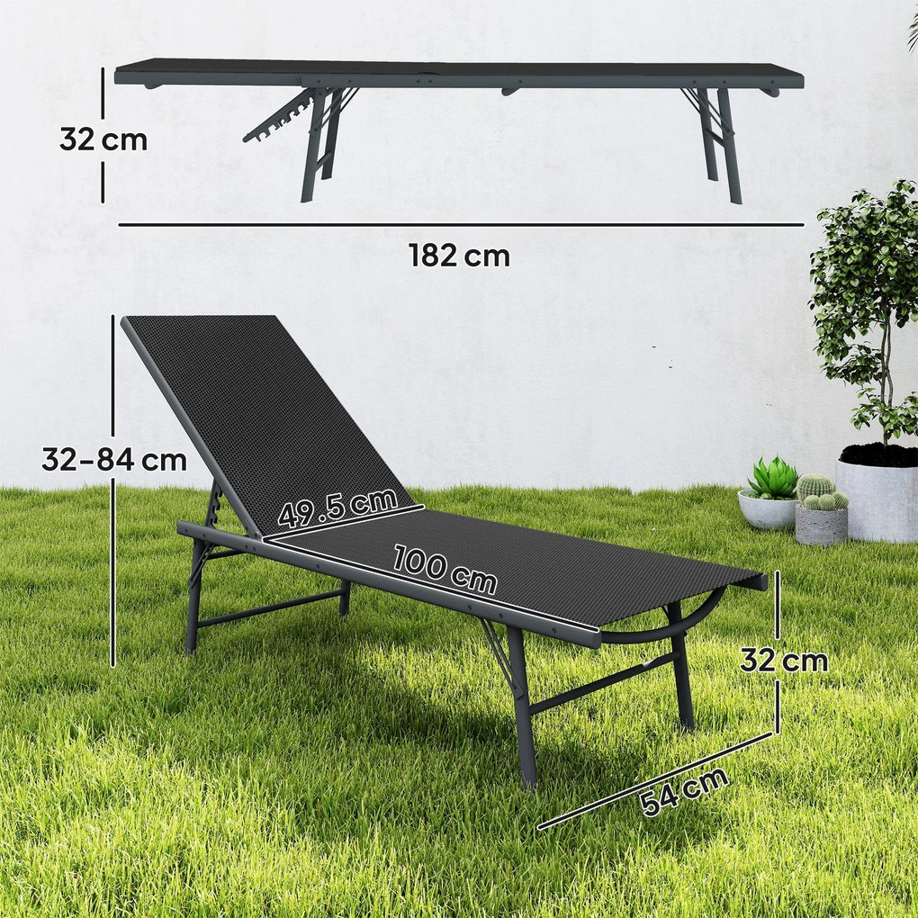 Outsunny Set de 2 șezlonguri șezlong pliabil textilenă transat grădină exterior reglabil 54 x 164 x 84 cm negru | Aosom Romania