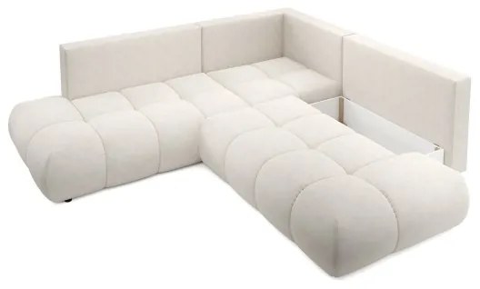 Colțar extensibil tapitat ALMADA, cu spațiu de depozitare, formă în L, versiune dreapta, bej