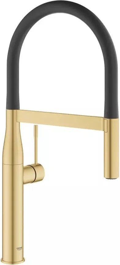 Baterie bucatarie cu pipa flexibila Grohe Essence negru - auriu periat Cool Sunrise