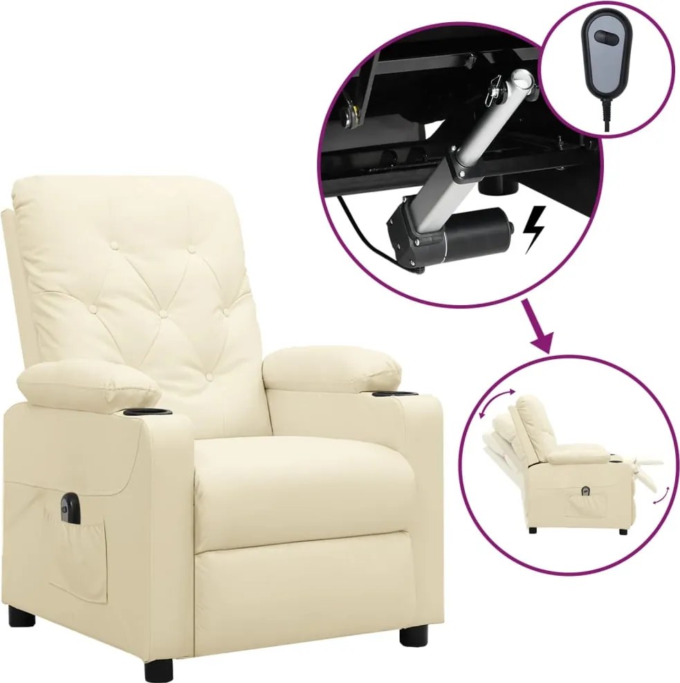 vidaXL Fotoliu rabatabil electric, crem, piele ecologică