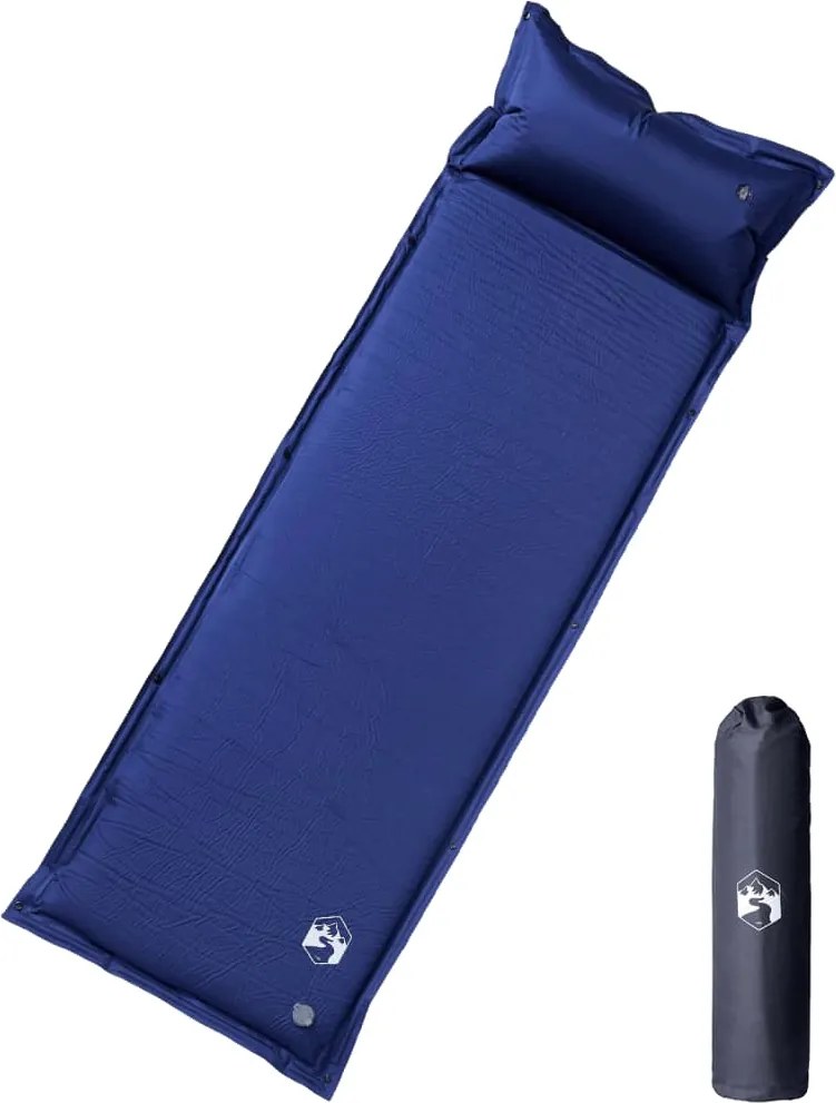 vidaXL Saltea de camping auto-gonflabilă cu pernă 1 persoană bleumarin