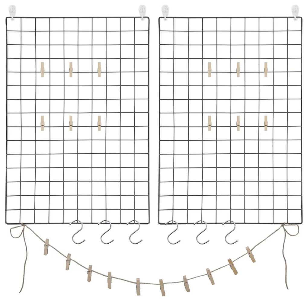 Panouri grilă, set 2, decor de perete plasă metalică, negru | SONGMICS