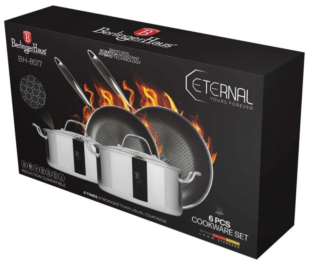 Set oale si tigai inox 6 piese Eternal Berlinger Haus BH8517, compatibile inductie si cuptor
