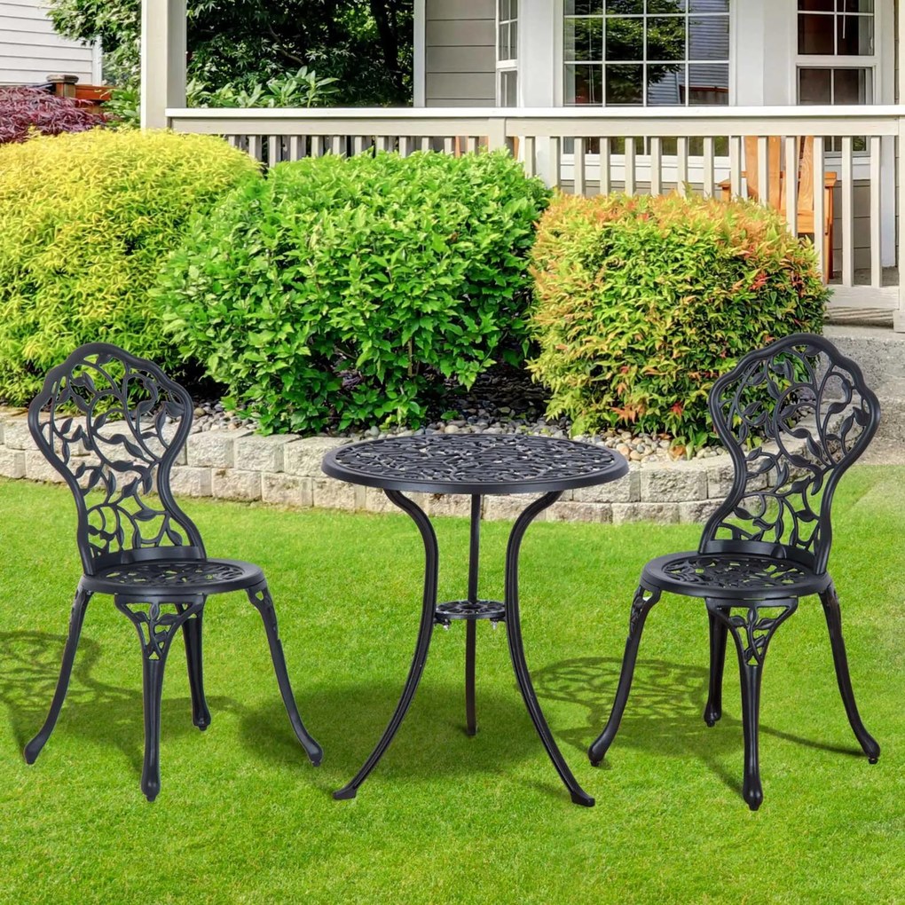 Outsunny 3pcs Patio Bistro Set Cast Aluminum Table Chair Outdoor Furniture Antique Black | Aosom Romania