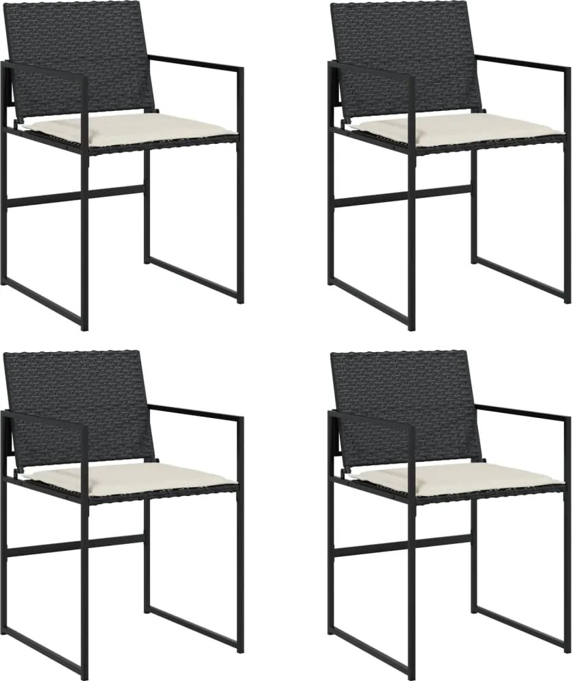 vidaXL Scaune de grădină cu perne, 4 buc., negru, poliratan