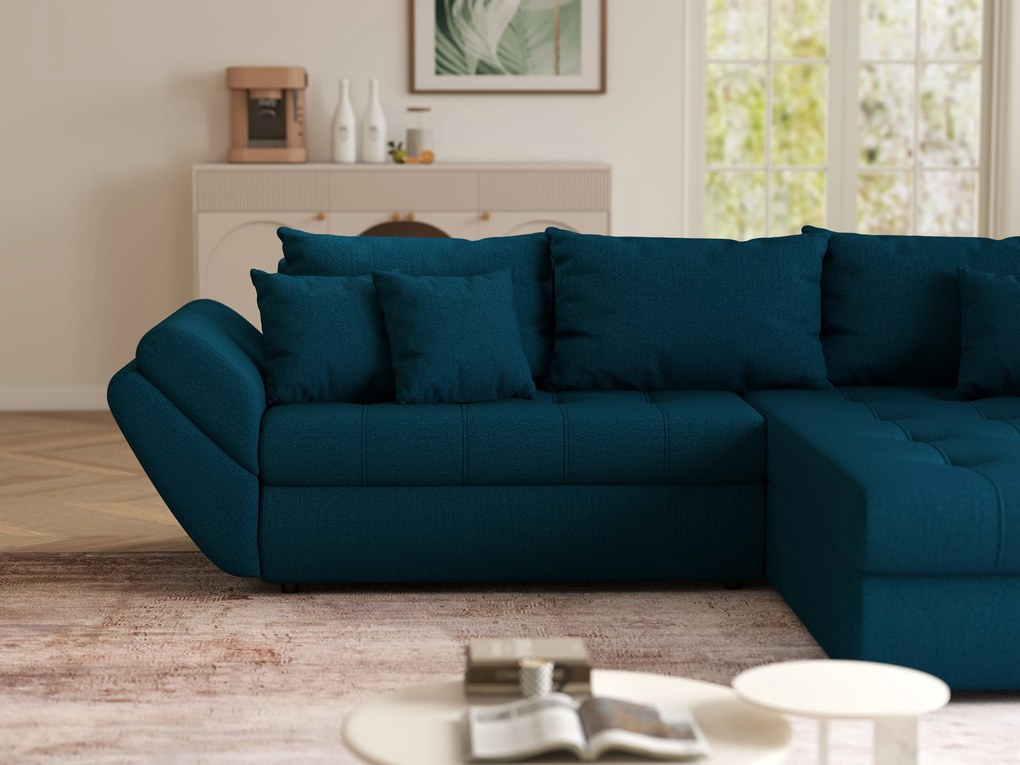 Colțar extensibil dumonde cu ladă de depozitare si sezut confortabil din spuma high-density, Loana Enjoy Petrol II 270x185 cm