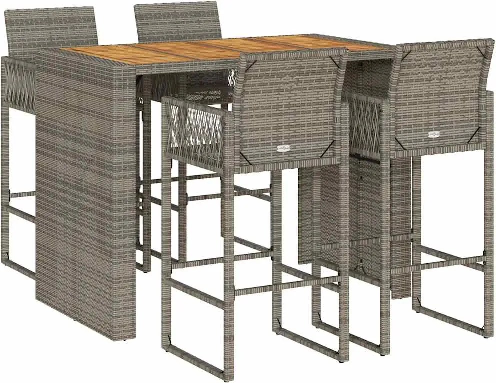 vidaXL Set bar de grădină 5 piese fără perne Salcâm din polirattan gri