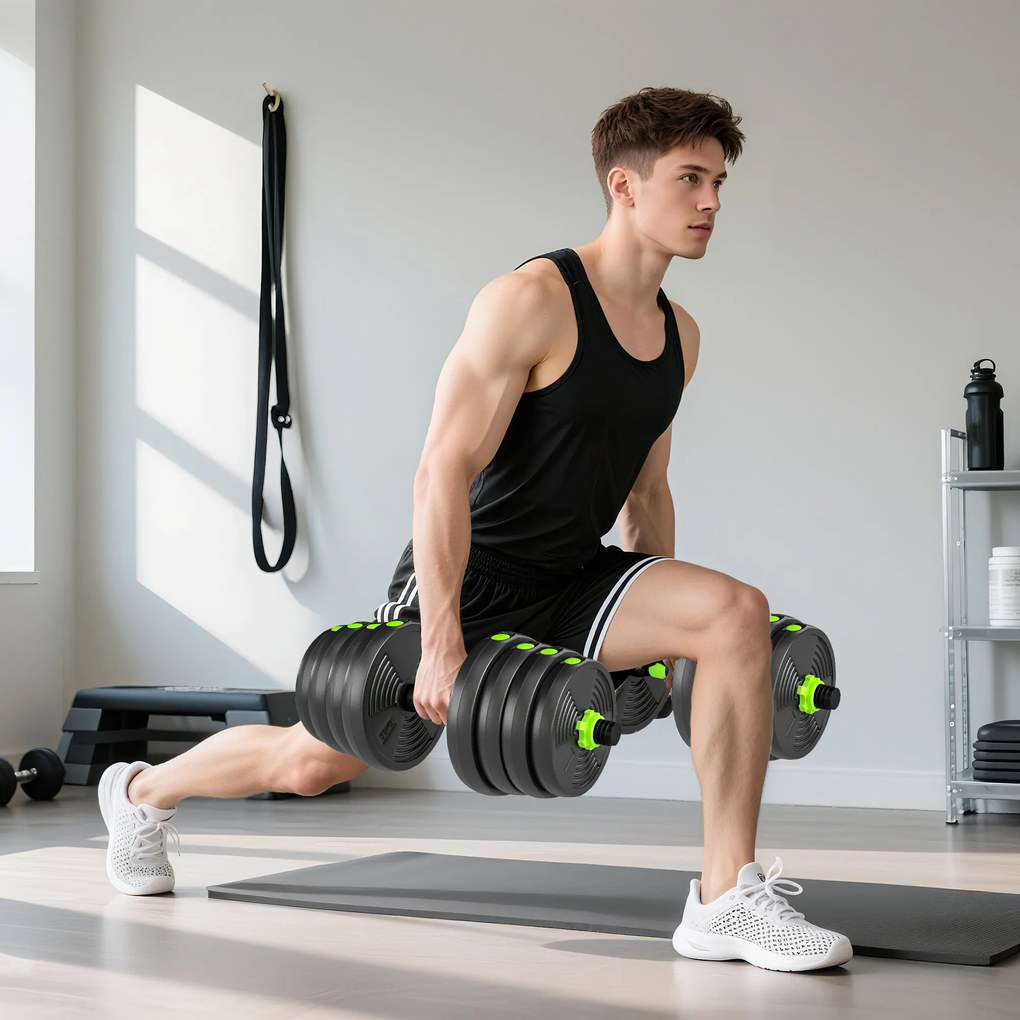 SPORTNOW Set Bară cu Greutăți 3 în 1 cu 16 Discuri din Plastic și Nisip Verde | Aosom Romania