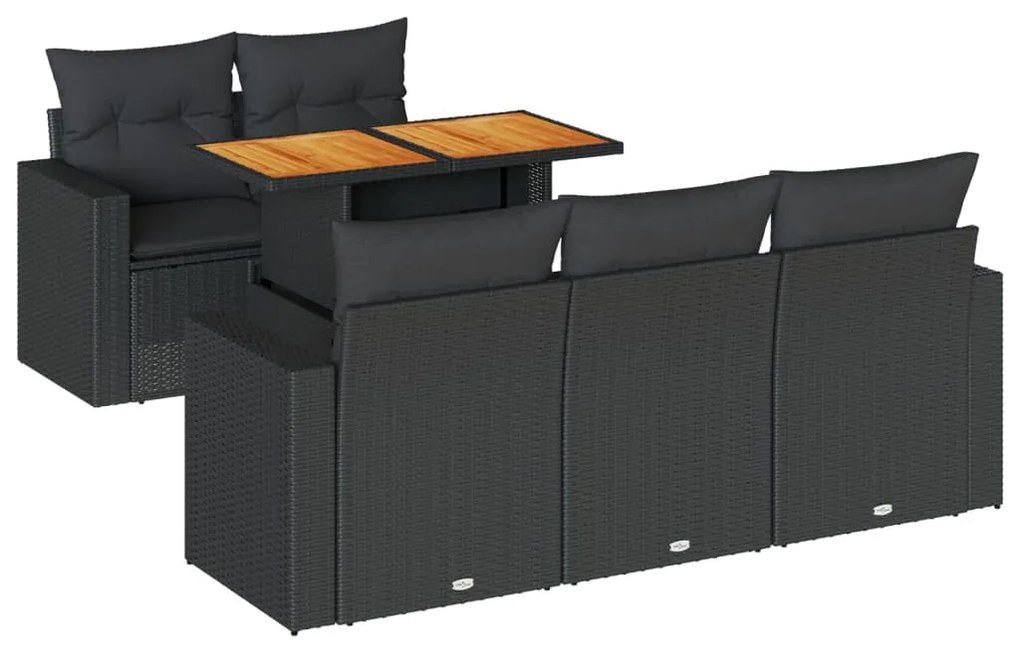 3326988 vidaXL Set mobilier de grădină cu perne, 6 piese, negru, poliratan