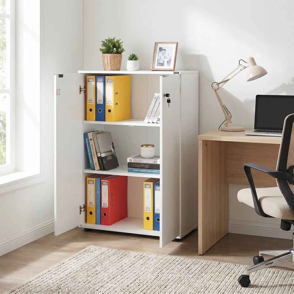 Bibliotecă Adore Rio cu 2 Uși, Cheie și 3 Rafturi, 72 x 109 x 34 cm