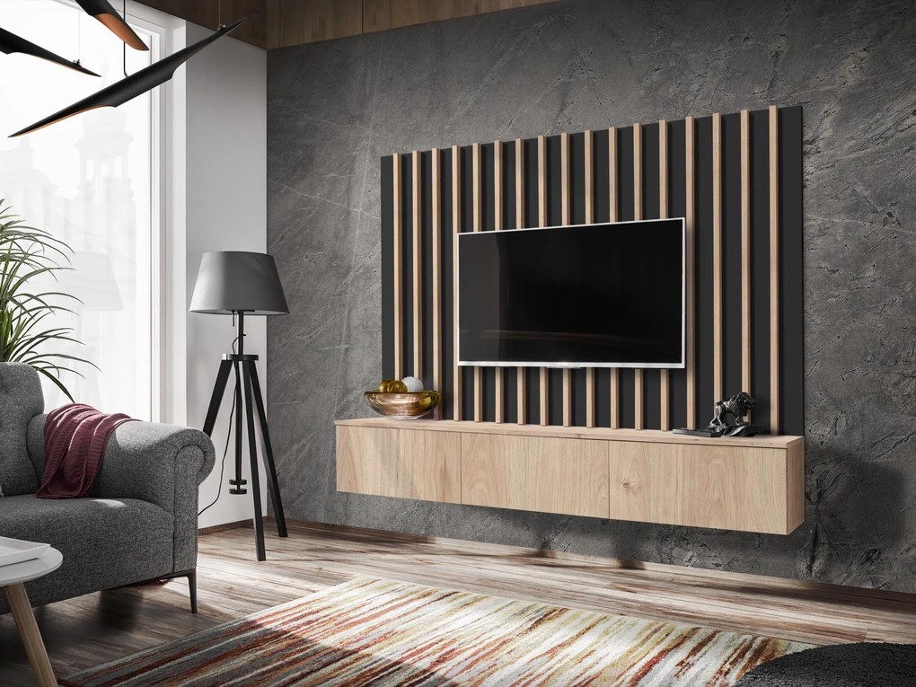 Mobilier living Vertic (negru + hikora jackson). 1097591