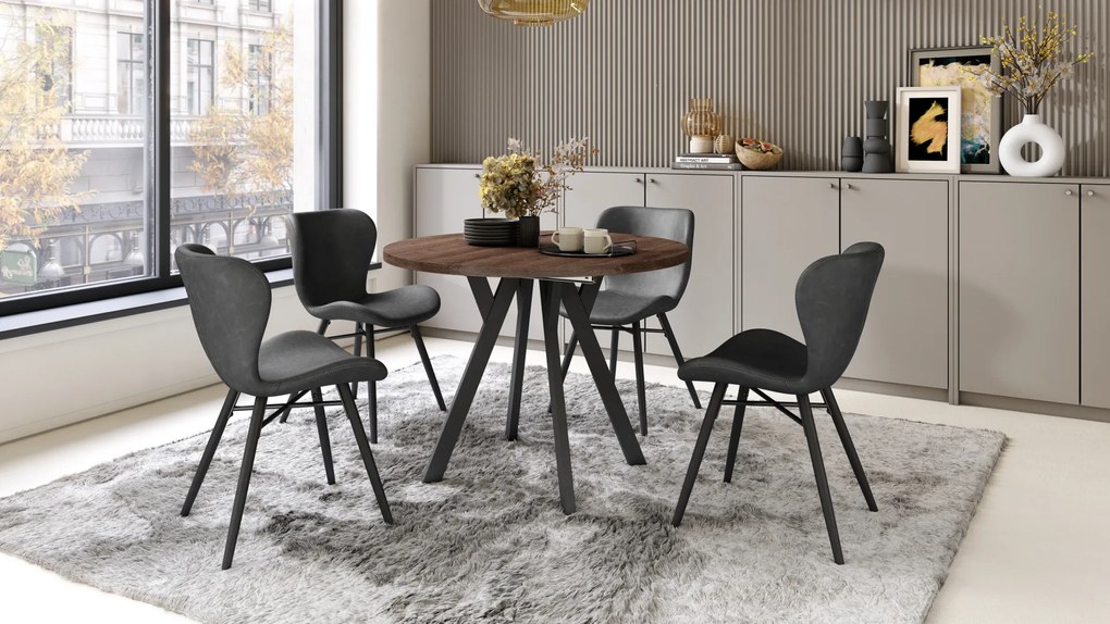 Mazzoni ALDO Stejar Maro/picioare negre - MASĂ ROTUNDĂ STIL LOFT PENTRU SALON/SUFRAGERIE EXTENSIBILĂ CU PICIOARE ÎN FORMĂ DE "Y"