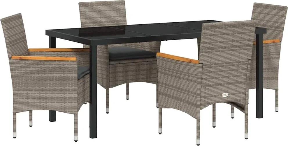 vidaXL Set de masă pentru grădină cu pernă 5 pcs Gri poliratan