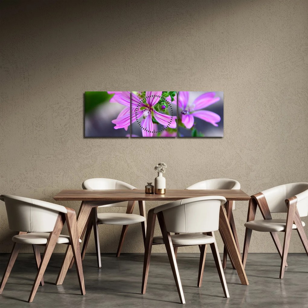 Tablou cu floarea detailat (cu ceas) (90x30 cm)