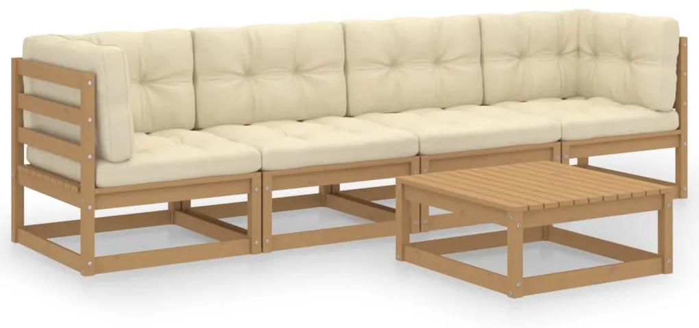 3076417 vidaXL Set mobilier de grădină cu perne, 5 piese, lemn masiv pin
