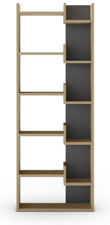 Bibliotecă neagră/în culoare naturală cu aspect de lemn de stejar 60,5x162 cm Klapo – Marckeric