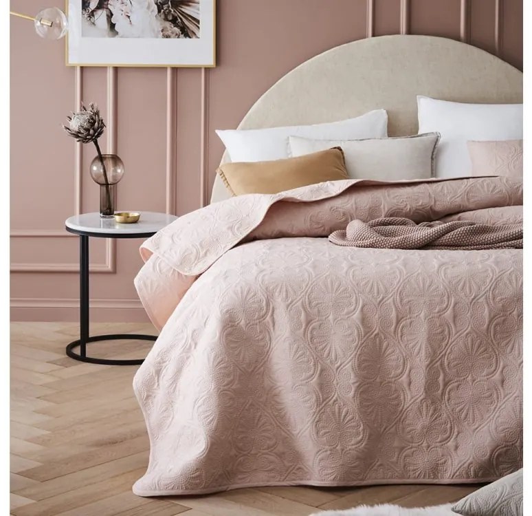 Cuvertură de pat decorativă frumoasă roz pudră 240 x 260 cm