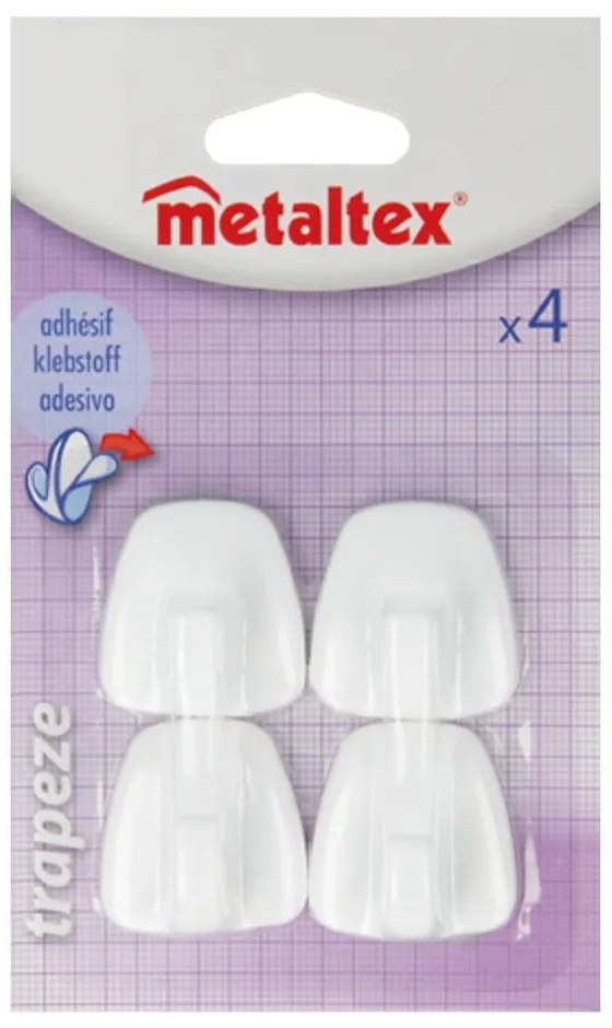 Set 4 cârlige autoadezive din plastic Metaltex John, alb