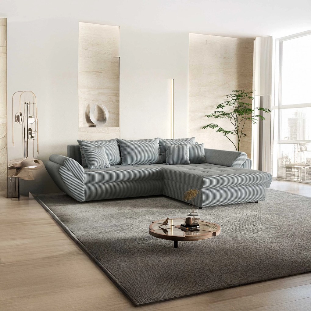 Colțar extensibil dumonde cu ladă de depozitare si sezut confortabil din spuma high-density, Loana Zoom Grey II 270x185 cm