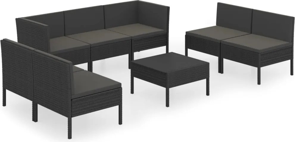 vidaXL Set mobilier de grădină cu perne, 8 piese, negru, poliratan