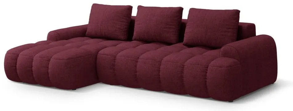 Colțar burgundy extensibil/cu spațiu de depozitare (cu colț pe partea stângă/cu șezlong) Linz – Cosmopolitan Design