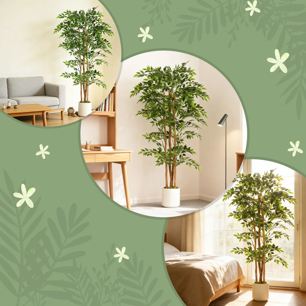 HOMCOM Plantă artificială Ficus Banyan din PEVA și lemn, cu ramuri flexibile și ghiveci din PP și ciment | Aosom Romania