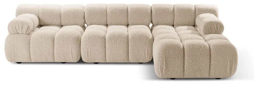 Colțar modular bej cu tapițerie din țesătură bouclé (cu colț pe partea dreaptă) Bellis – Micadoni Home