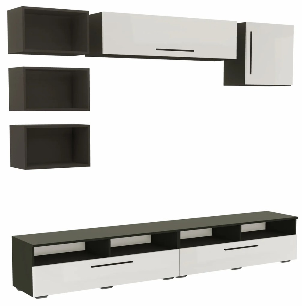 Living haaus Haga V18, Alb Lucios/Negru, MDF, L 240 cm